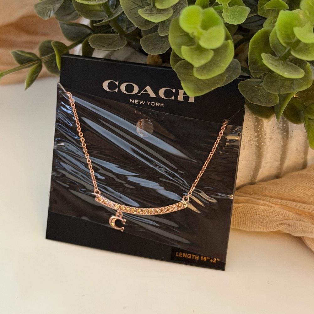 Coach Rose Gold Pave Signature Bar Necklace